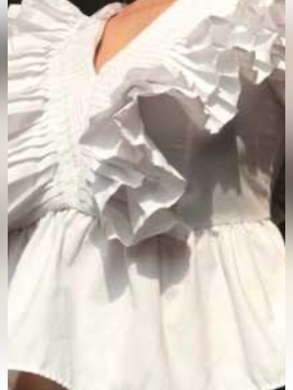 Zara White Ruffle-Sleeve Peplum Top Sz S